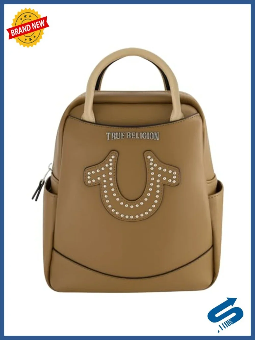 True Religion Mini Backpack, Polyurethane, Studded Horseshoe Logo, Adjustable